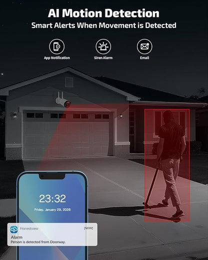 《130°Wide Angle》 4K Ultra HD Security Cameras Wireless Outdoor, Home WiFi Video Security System, Wireless IP Camera Surveillance DVR Kits