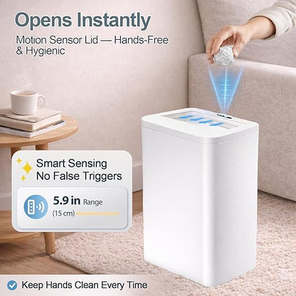 Rechargeable Motion Sensor Trash Can, 4 Gallon Bathroom Trash Can with Lid, Touchless Automatic Smart Slim Garbage Can for Narrow Spaces, Office, RV, Bedroom
