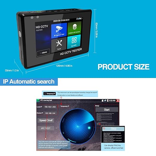 Rsrteng CCTV Camera Tester Support 12MP IP Camera 8MP TVI/CVI/AHD Camera CVBS Camera 4-inch IPS Touch Screen Monitor CCTV Tester Support POE PTZ 4K RS485 TF Card Slot