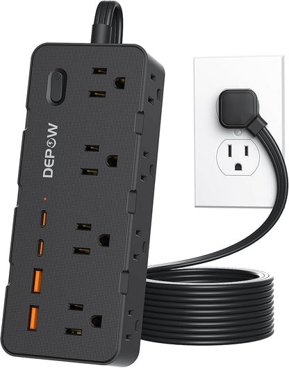 DEPOW Power Strips with Surge Protection, 5FT Extension Cord with Multiple Outlets-8 AC Outlets 4 USB Ports (2 USB C), Flag Plug, 1700 Joule Surge Protector for Home Office, Black