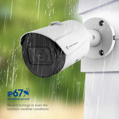 Amcrest 5MP Security Camera System, 4K 8CH PoE NVR, (4) x 5-Megapixel 2.8mm Wide Angle Lens Weatherproof Metal Bullet POE IP Cameras, Pre-Installed 2TB Hard Drive, NV4108E-IP5M-B1186EW4-2TB (White)