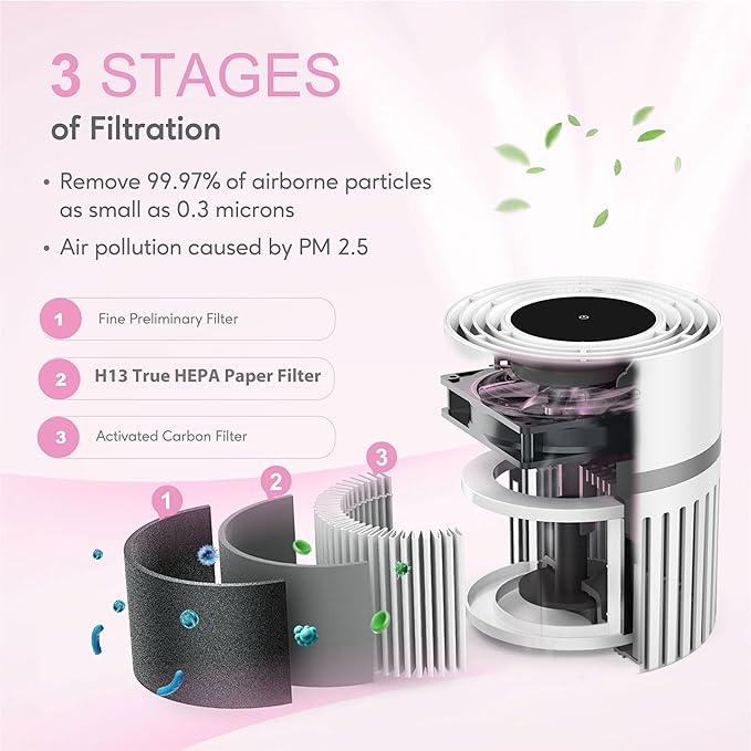 MEGAWISE EPI810 Air Purifier for Small Rooms | Captures Dust, Smoke, Pet Hair | Ideal for Home, Office, Bedroom (White)