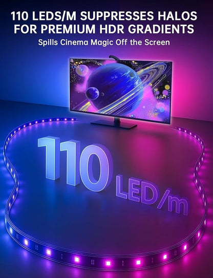 TV Backlight Sync to Screen with Sensor, 18ft RGB LED Light Strip for 75-85” Monitor, Smart App Control, Game & Music Sync Color Lighting