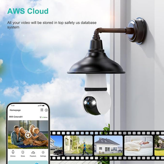 Hawkray Light Bulb Security Camera Wireless Outdoor Indoor-5&2.4GHz Dual Band WiFi,360° Pan-Tilt,2K Color Night Vision,Motion Detection & Siren Alarm,Two-Way Audio
