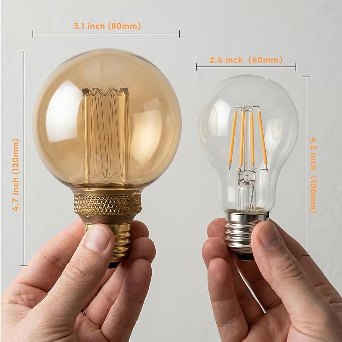 Globe Edison LED Light Bulb, Vintage Decorative Dimmable Bulb, Small Round Glass Cover, 3.5W Low Lumen Eye-Caring Soft Dim Lighting for Mood(Not Daylight White), E26 Medium Base, Amber RN G80