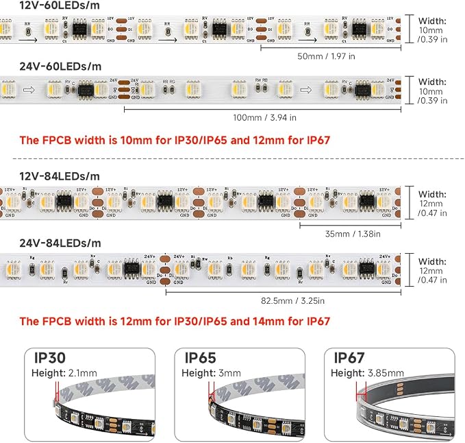 BTF-LIGHTING WS2814 IC RGBW RGB+Warm White UL Listed, DC12V 16.4FT 84LED/m | 28pixel/m,(Similar WS2812B),Addressable4 Colors in 1 Dream Color LED Strip 12mm Width PCB IP30(No Adapter or Controller)