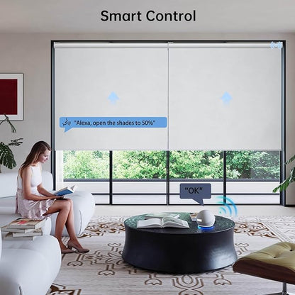 Motorized Coupled Shades, Blackout Smart Blinds for Large Windows Automatic Blinds Compatible with Alexa, Motorized Roller Shades Customized for Bedroom Home Office(Blackout-Fabric White)