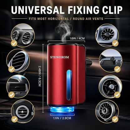 Car Air Freshener - Smart Adjustable 3-Speed Intensity, Rechargeable Humidifier Car Essential Oil Diffuser - Comes with 8 Bottles of 10ml Perfume (Red)