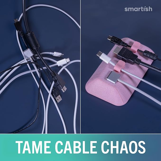 Smartish Magnetic Cord Holder, Bigger Cable Wrangler, Office Desk Organizer | Holds 8 Cords, 2 Cable Clips, Weighted Base, Charger Keeper, Phone Charging Cable Management, Nightstand Accessories, Pink