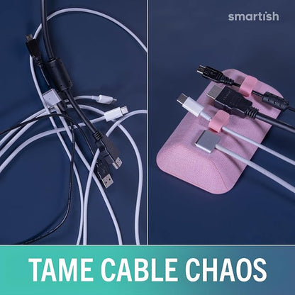Smartish Magnetic Cord Holder, Bigger Cable Wrangler, Office Desk Organizer | Holds 8 Cords, 2 Cable Clips, Weighted Base, Charger Keeper, Phone Charging Cable Management, Nightstand Accessories, Pink