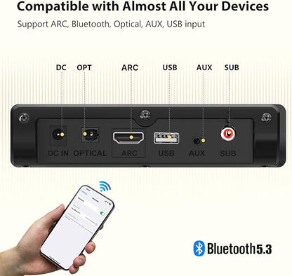 Sound Bar for Smart TV with Wired Subwoofers, 2.1 Channel Small TV Soundbar Speakers, Home Theater Surround Sound System, Bluetooth 5.3/ ARC/Optical/AUX Connectivity