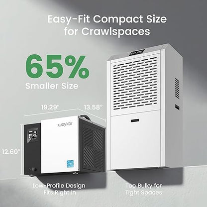 Waykar 70 Pint Energy Star Crawl Space Dehumidifier with Pump, Commercial Dehumidifier for Basements and Home, for Spaces up to 5000 Square Feet, Smart Humidity Control - 5-Year Quality Coverage