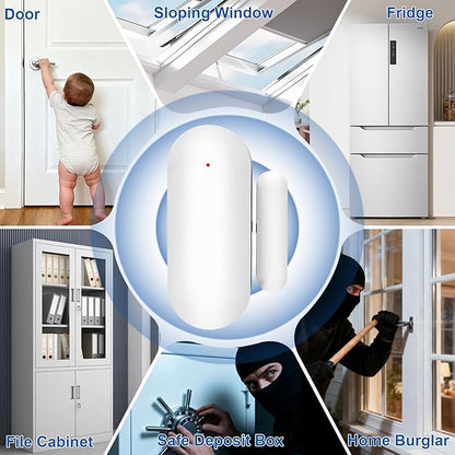 WiFi Magnetic Door Sensor Alarm with App That Alerts Your Phone, Mini Wireless Window Alarms When Opened for Home Security, No Hub Required, Smart Sliding Door Contact Sensors Chimes Safety Protection