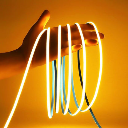 24V COB LED Strip Lights, 16.4ft Ultra Narrow 5mm Golden Yellow LED Tape with 4000 LEDs, High Bright Dotless Dimmable Flexible LED Ribbon for Indoor Hotel Home Christmas Decor (No Power Supply)