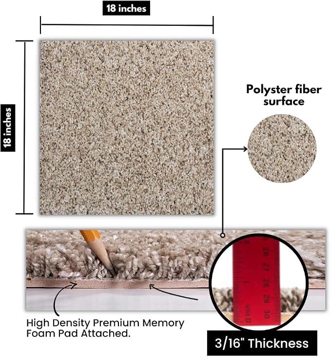 Smart Squares Easy Street Premium Plush Carpet Tiles, Made in USA – 18x18 Peel and Stick Floor Tiles with Attached Padding – Seamless DIY Carpet Squares (2.5 Sq Ft, 1 Tile, 720 Oxford)