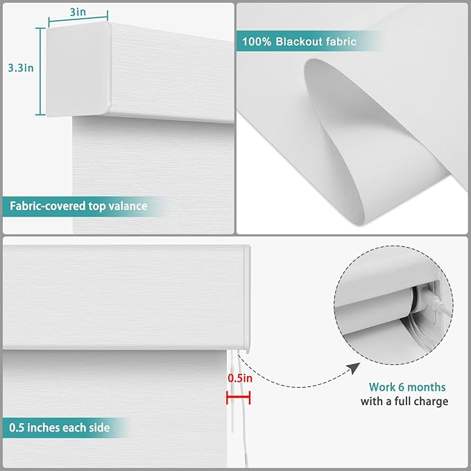 Changshade Smart Roller Shade with Remote Control Blackout Automatic Window Shades for Home Custom Size Motorized Blinds for Windows Work with Alexa,Google Home,Apple Homekit, White