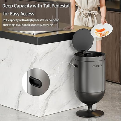 Mrbin Stainless Steel Motion Sensor Trash Can with Lid, 5.3 Gallon Wine Glass Shaped Automatic Waste Basket Touchless, Smart Round Tall Garbage with High Leg for Office, Bedroom, Kitchen, Eclipse Grey