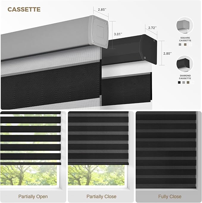 HeyBlinds Motorized Zebra Blinds with Remote, Smart Cordless Electric Zebra Shades for Indoor Windows Compatible with Alexa Google & Homekit, Custom Size (Waving-Perla Black BO)