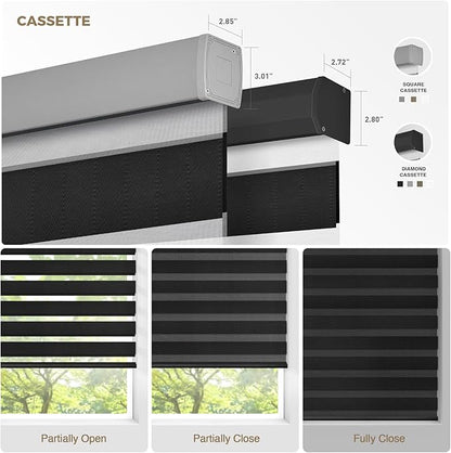 HeyBlinds Motorized Zebra Blinds with Remote, Smart Cordless Electric Zebra Shades for Indoor Windows Compatible with Alexa Google & Homekit, Custom Size (Waving-Perla Black BO)