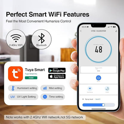 Honovos Smart Humidifiers Large Room Bedroom Home, 2.11Gal(8L) Quiet Top Fill Cool Mist Humidifier, Smart App & Remote Control, 3 Speed Humidifier with 360° Nozzle, Humidity Setting for Baby Office