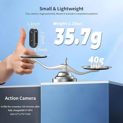 4K Action Camera, 64GB Wearable Sports Camera with Waterproof Case, Magnetic Clip, and Quick-Mount Accessories, Small Body Cam for Cycling, Diving, Travel, and Outdoor Adventures（4K-64G）