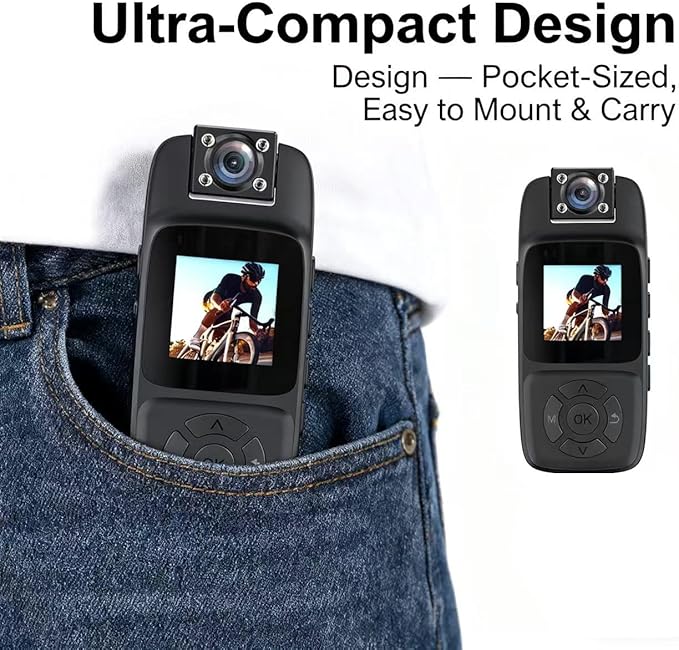 4K WiFi Body Camera with 32GB Card Included, 180° Rotatable Lens & Infrared Night Vision, Real-Time Viewing Compact Wearable for Outdoor Security, Travel & Safety Work