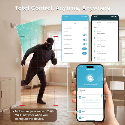 WiFi Motion Sensor, Smart PIR Motion Detector with Real-Time App Alerts, 128° Wide Angle & 8m Range, No Hub Required, Works with Smart Life/Tuya, Battery or USB Powered for Home Security Automation