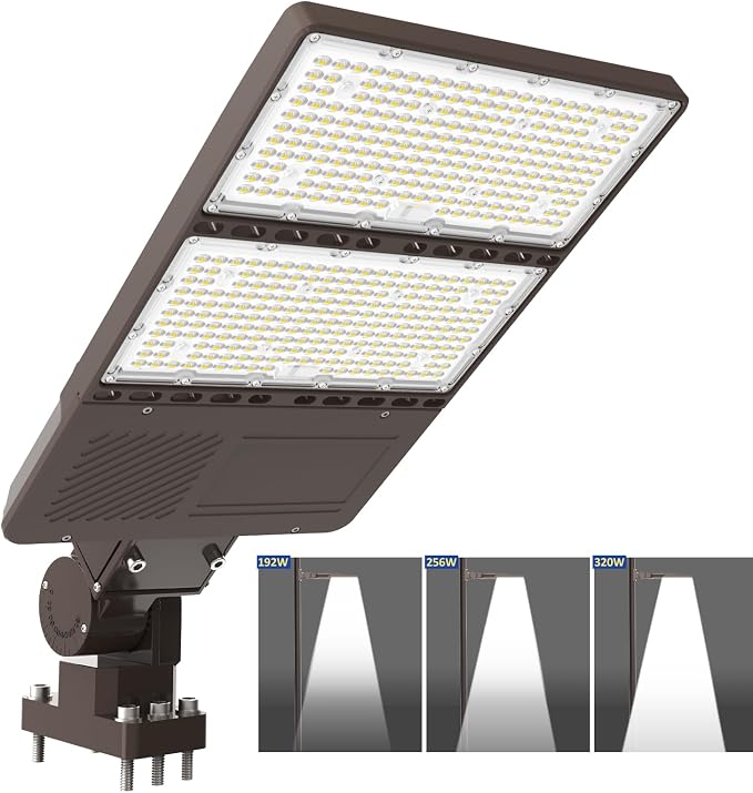 LED Parking Lot Light 320W 256W 192W Adjustable, UL Listed 5000K Shoebox Light with Photocell, IP65 Commercial Street Lights Adjustable Arm Mount for Outdoor Parking Lot Roadway AC100-277V