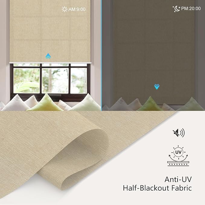 Aprilsmart Motorized Blinds with Remote,Light Filtering Motorized Roller Shades Work with Apple Homekit,Alexa,SmartThings,Google Home,Customize Blinds(Linen CARAMEL-67)