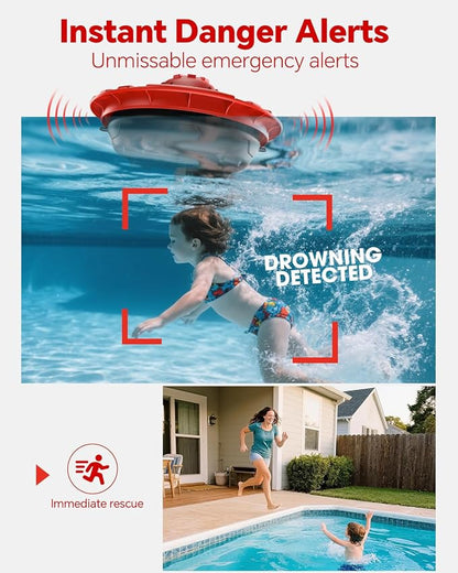 Pool Alarm for Inground & Above Ground Pools – Floating Pool Safety Alarm with 110dB Siren, Adjustable Sensitivity, Weatherproof– Covers up to 20' x 40' – Protects Kids & Pets (Red+Black)
