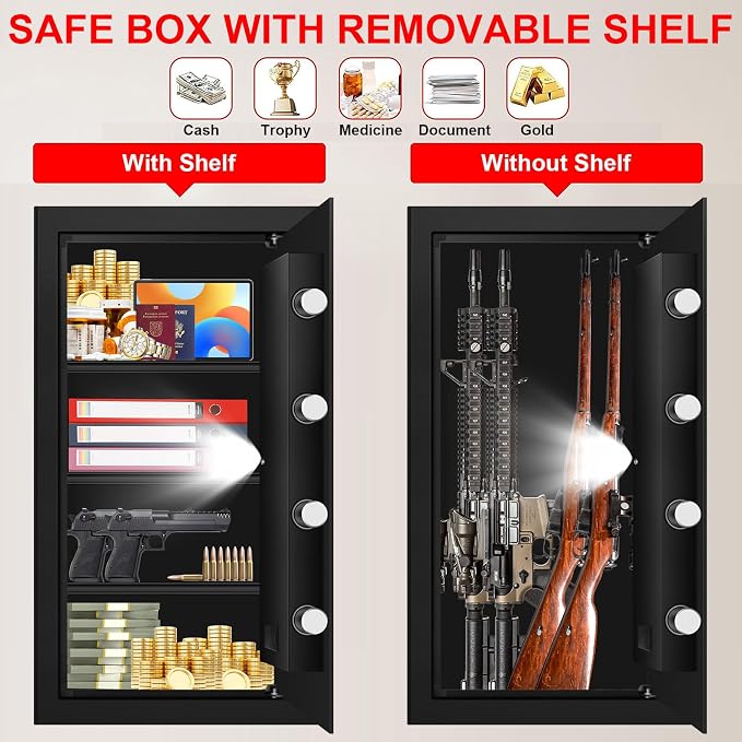 6.0 Cub Large Home Safes Fire and Waterproof, Anti-theft Fire Proof Safe Box with Digital Keypad, Key Lock and 3 Removable Shelves, Security Safes Fireproof Waterproof for Home Document Valuables