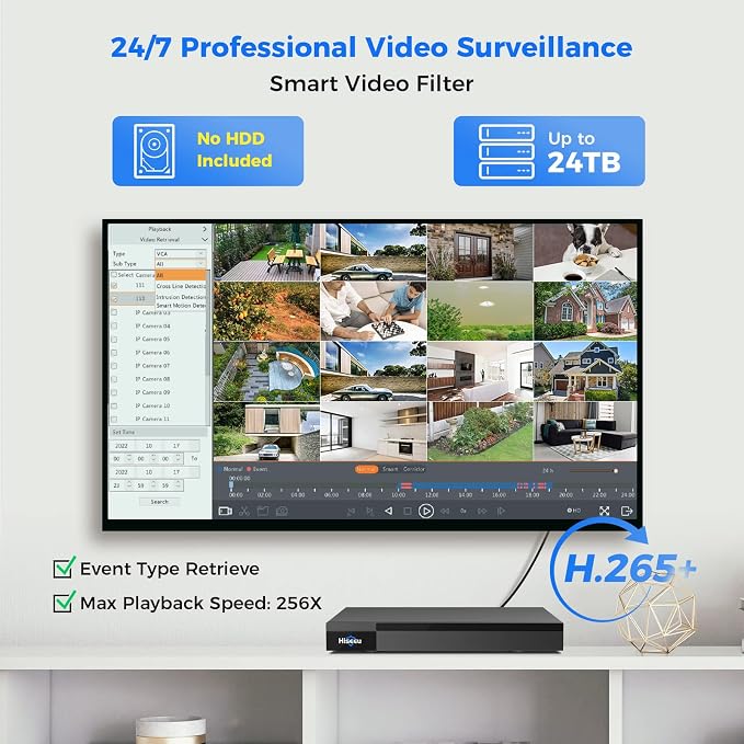 Hiseeu 4K 32 Channel PoE NVR Network Video Recorder for Security Camera System, Support 4K/5MP/4MP/3MP/1080P PoE Camera, Motion Detect,24/7 Recording, Smart Playback, No Hard Drive