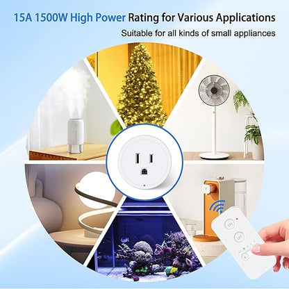 Greencycle Remote Control Outlet Plug, Remote Light Switches Wireless Indoor, Outlet Timer Indoor, No Interference No Wiring, 15A/1500W, 500ft RF Range, Compact Design, Programmable, 2Remotes 5Outlets