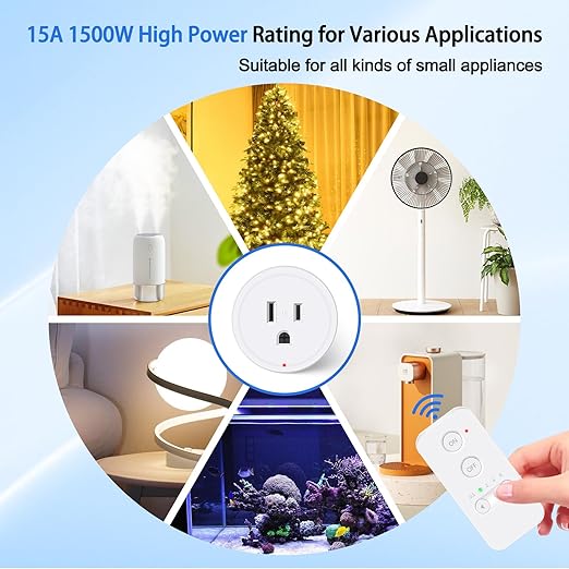 Greencycle Remote Control Outlet Plug, Remote Light Switches Wireless Indoor, Outlet Timer Indoor, No Interference No Wiring, 15A/1500W, 500ft RF Range, Compact Design, Programmable