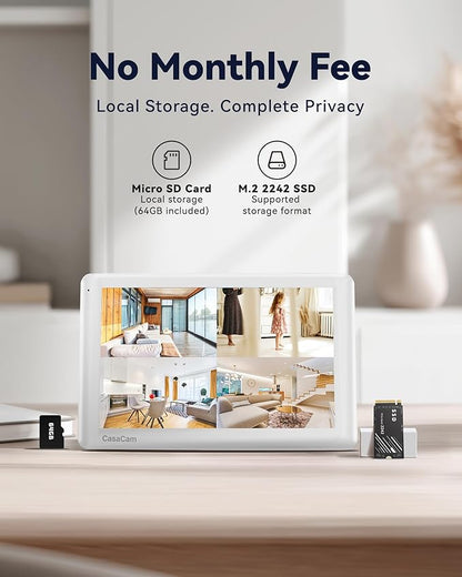 CasaCam GuardianCam Pro | 2K Wireless Security Camera System, 10.1” Touchscreen Monitor & 4 Indoor/Outdoor Cameras | No Monthly Fees, AI Motion Detection, 2-Way Audio, 64GB SD Card Included, VS6104-64