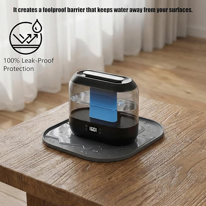 Universal Silicone Humidifier Drip Tray,10.23" Waterproof Floor Protector Compatible for LEVOIT, Dreo, Homvana & ASAKUKI,Leak-Proof & Moisture,Proof Mat with Raised Edges(Gray)