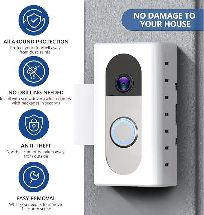 KIMILAR Anti-Theft Video Doorbell Mount Compatible with Ring/Blink Video Doorbell (Not for Blink 2025 ver.), Adjustable Mounting Bracket Accessories for Houses, Apartments, Not for Security Door