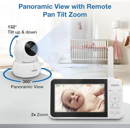 VTech VM924-2 5" Pan Tilt Zoom Video Baby Monitor with 2 Cameras – No WiFi, 17Hr Battery, 1000ft Range, Night Vision, Lullabies & Temperature Sensor – Ideal for New Parents & Twins