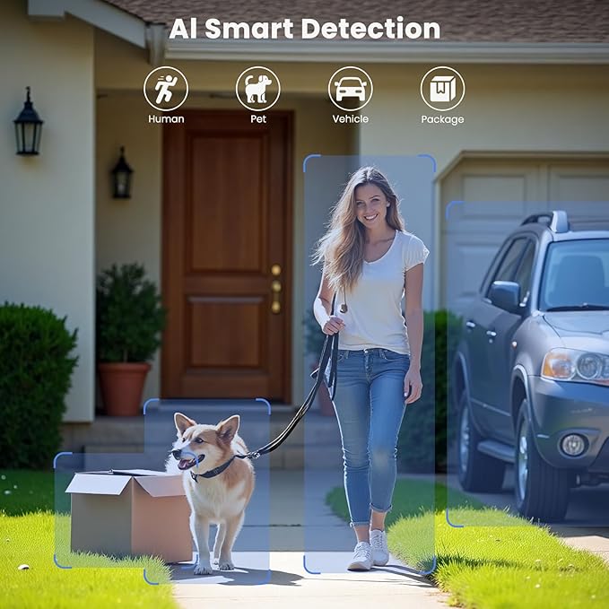 300° Pan Wireless Outdoor Security Camera, No Subscription Free 7-Day Cloud/SD, AI Detection, Magnetic Mount, Battery Powered, 2.4G WiFi, 2K, Night Vision, 360° View, 2-Way Talk, Home Security, IP65