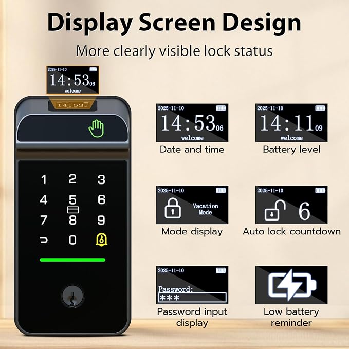 Keyless Entry Door Lock Palm Vein, Bestkid Smart Lock for Front Door with Wireless Doorbell Built-in WiFi, Biometric Deadbolt App Remote Alexa Control Auto Lock Rechargeable Battery