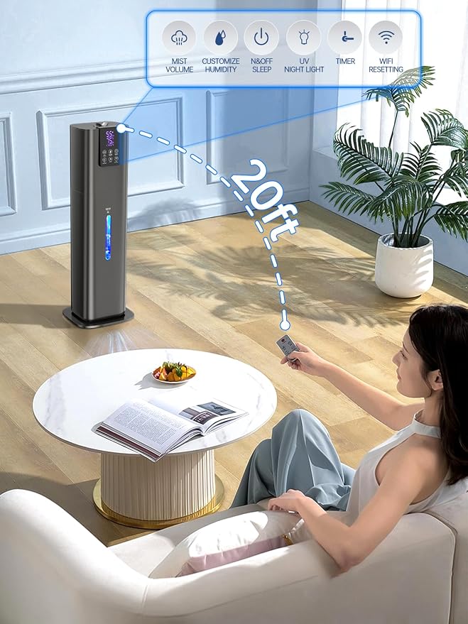 Hiswelle 8L Smart Humidifier for Large Room Bedroom, Cover up to 505ft², Easy Top Fill, Remote & APP Control, Aroma Box, RGB Light, Last 48 Hours Suitable for Indoor Plant, Office, Home