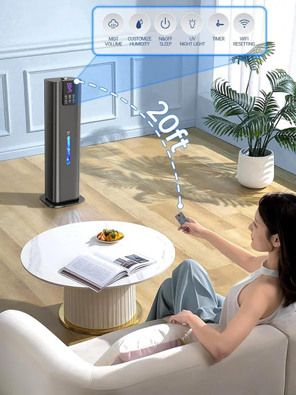 Hiswelle 8L Smart Humidifier for Large Room Bedroom, Cover up to 505ft², Easy Top Fill, Remote & APP Control, Aroma Box, RGB Light, Last 48 Hours Suitable for Indoor Plant, Office, Home