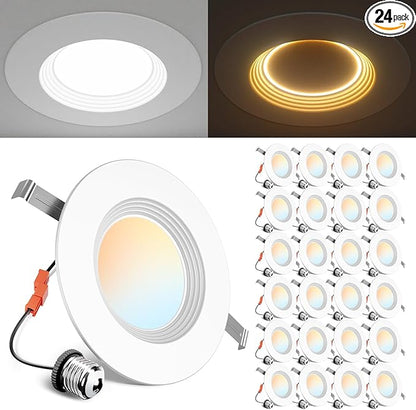 Ensenior 5/6 Inch 5CCT LED Can Lights with Night Light 24 Pack, Retrofit Led Recessed Lighting, Baffle Trim, Dimmable, 9W=110W, 1000LM (24, 6 Inch)