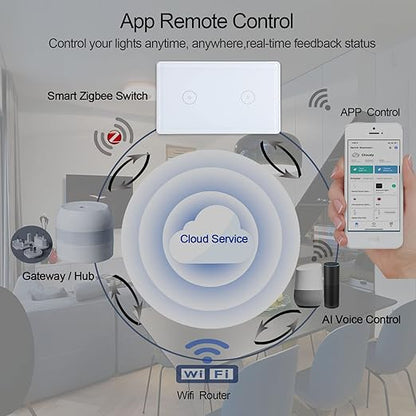 Dimmer Switches for Smart Light Touch Swith 2.4GHz Zigbee 2 Way White Tuya Easy to Install, Us Standard Electrical Light Switch (White 2 Way)