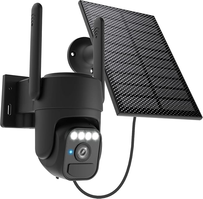 WY-LINK Solar Camera Outdoor Wireless, 360° Cameras for Home Security, Two-Way Talk, Auto Tracking, Light Alarm, Color Night Vision (Black)