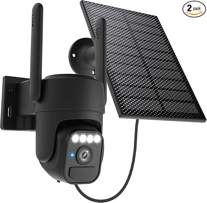 WY-LINK Solar Camera Outdoor Wireless, 360° Cameras for Home Security, Two-Way Talk, Auto Tracking, Light Alarm, Color Night Vision