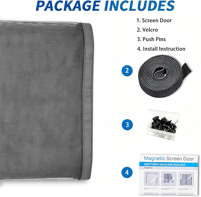 FEGO Grey Garage Door Screen for 2 Car 16x7FT, Magnetic Screen Doors with Retractable Fiberglass Mesh and Heavy Duty Weighted Bottom, Easy Assembly & Pass, Hands Free Screen Door for Entry Door