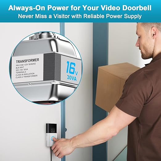 16V 30VA Doorbell Transformer for Ring Video Doorbells, Compatible with Ring, Nest Hello, Wyze and Eufy Video Doorbells, Power Supply for Nest, Ecobee, Sensi and Honeywell Thermostat