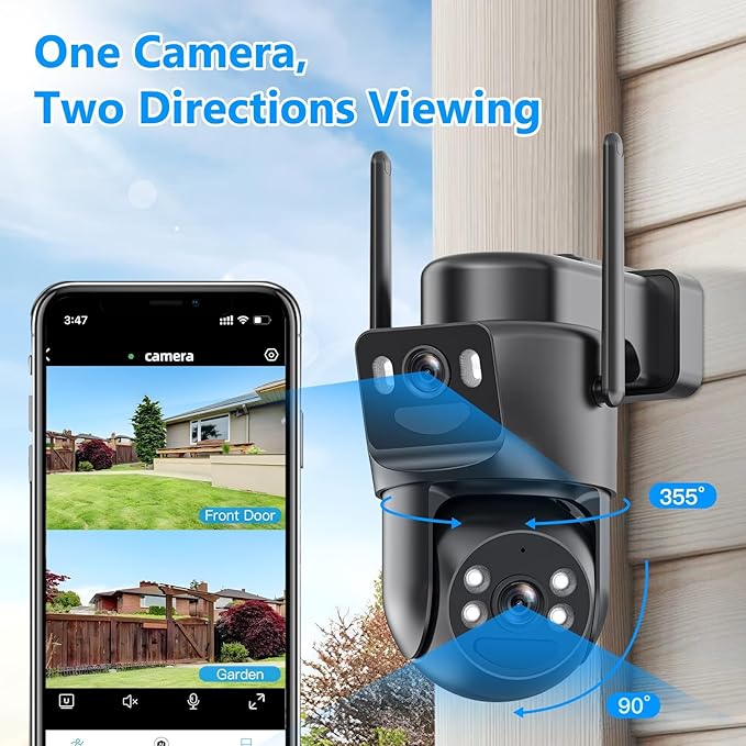 4K Solar Security Cameras Wireless Outdoor Battery Powered, 5GHz & 2.4GHz Dual Lens Bullet & 360PTZ Linkage with Solar Panel, 8X Digital Zoom, Color Night Vision, Motion Detection (Black)