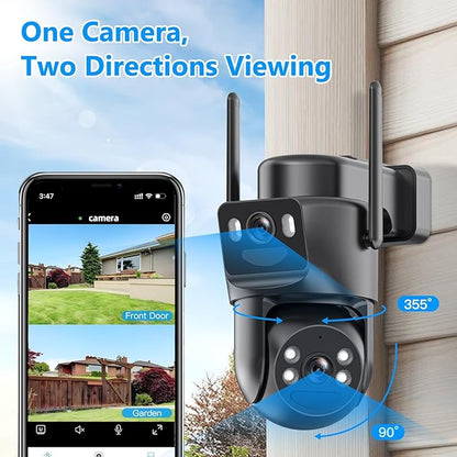 4K Solar Security Cameras Wireless Outdoor Battery Powered, 5GHz & 2.4GHz Dual Lens Bullet & 360PTZ Linkage with Solar Panel, 8X Digital Zoom, Color Night Vision, Motion Detection (Black)